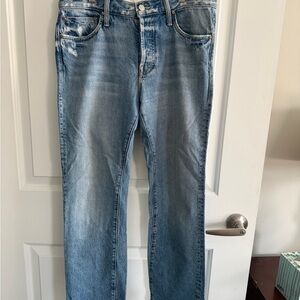 MOTHER  THE SCRAPPER CUFF Light Wash distressed  High-Rise Straight Jeans